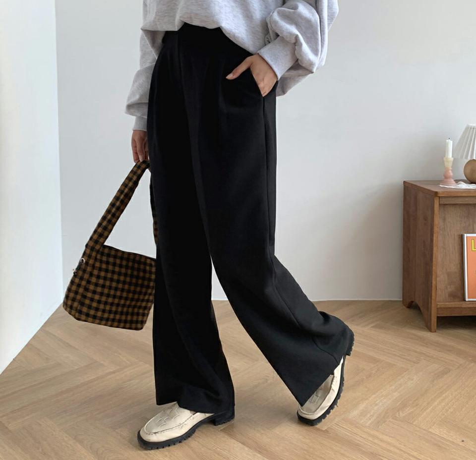 ウール混ツータックスラックス・全2色・t01150 レディース 【pt】韓国ファッション ボトムス パンツ ロング ロングパンツ スラックスパンツ スラックス ウール混 ツータック ロング丈 無地 足長 細身 着痩せ 体型カバー シンプル 春 秋 NIJU