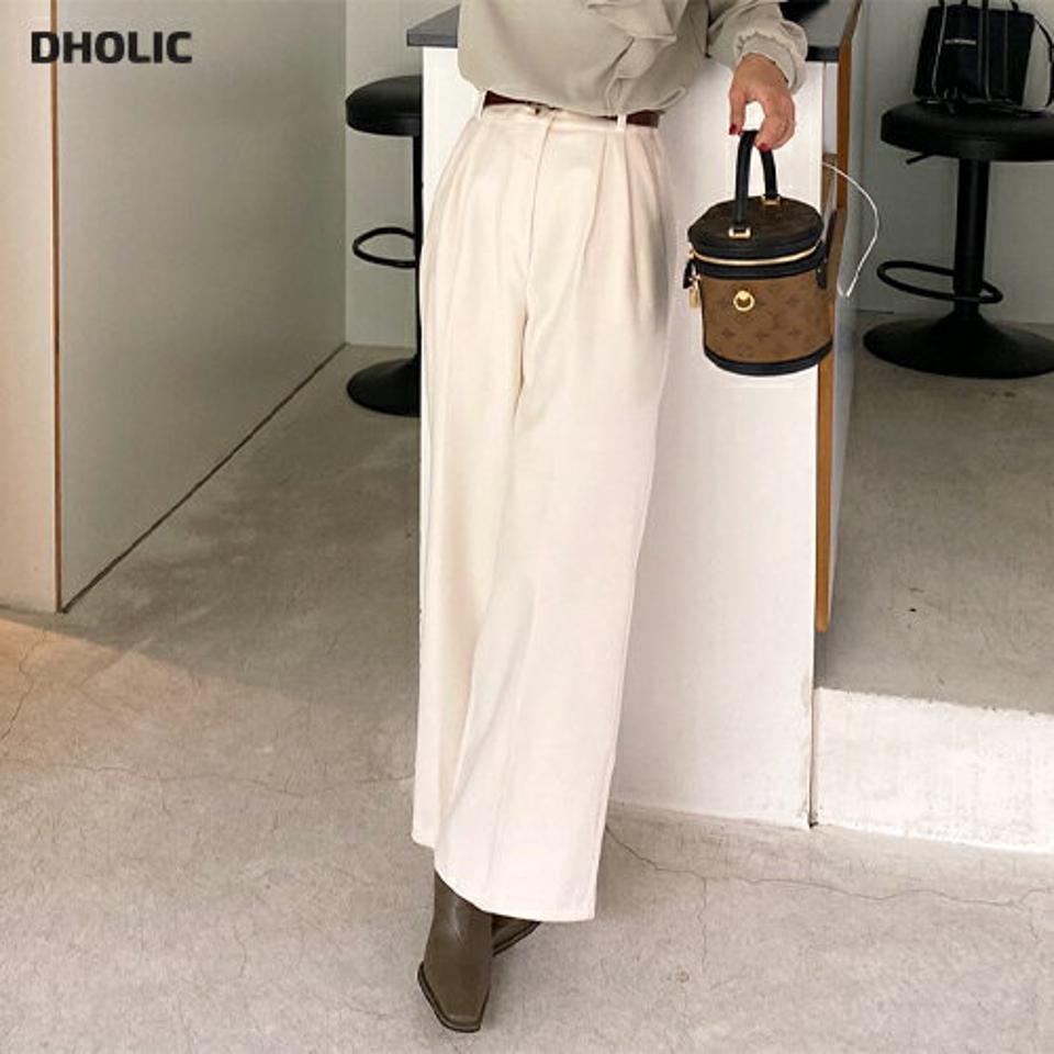 ツータックワイドスラックス・全2色・t66082 レディース 【pt】韓国ファッション ボトムス ロング ロングパンツ スラックスパンツ スラックス ツータック ハイウエスト ワイド ロング丈 シンプル 体型カバー 足長 美脚 フェミニン 秋 春