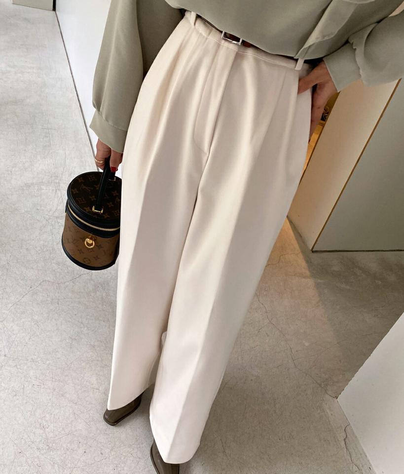 ツータックワイドスラックス・全2色・t66082 レディース 【pt】韓国ファッション ボトムス ロング ロングパンツ スラックスパンツ スラックス ツータック ハイウエスト ワイド ロング丈 シンプル 体型カバー 足長 美脚 フェミニン 秋 春