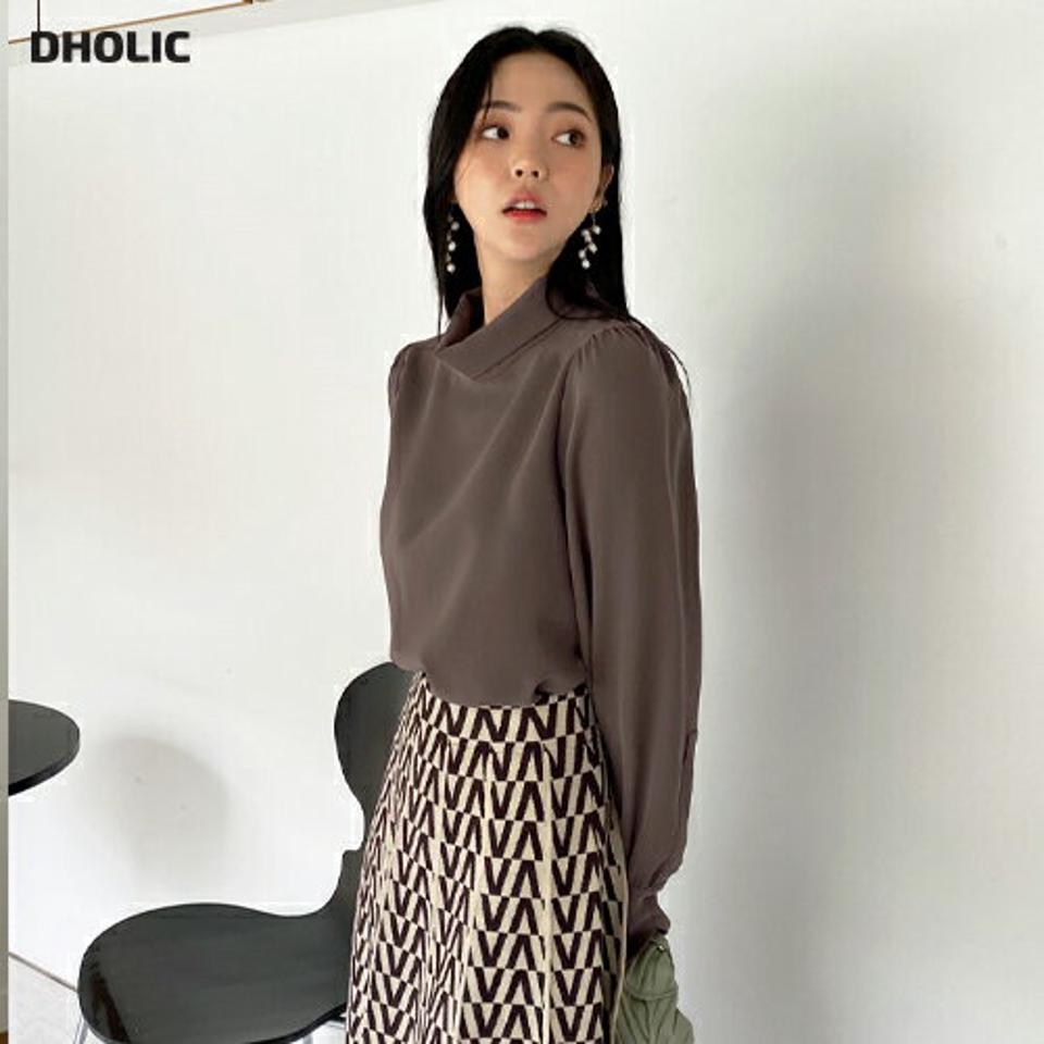 ハイネックロングカフスブラウス・全4色・b66079 レディース 【bl】韓国ファッション トップス ブラウス 長袖 ハイネック ロングカフス 大人 上品 無地 ベーシック シンプル フェミニン ガーリー カジュアル 秋 冬