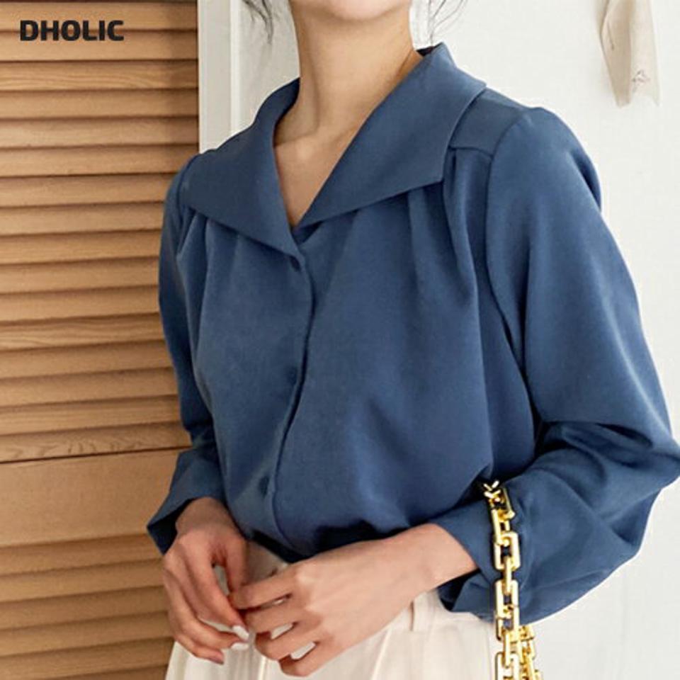ビッグカラーブラウス・全4色・t66078 レディース 【bl】韓国ファッション トップス ブラウス 長袖 カラーネック ビッグカラー ギャザー 大人 上品 無地 ベーシック シンプル フェミニン 体型カバー ガーリー カジュアル 秋 春
