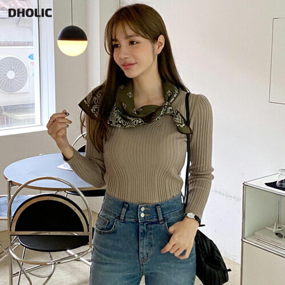 Vネックリブスリムフィットニット・全4色・t70587 レディース 【tops】 トップス ニット 長袖 Vネック リブ スリム フィット ベーシック あたたかい カジュアル デコルテ 秋 冬 韓国ファッション ハイホリHIHOLLI
