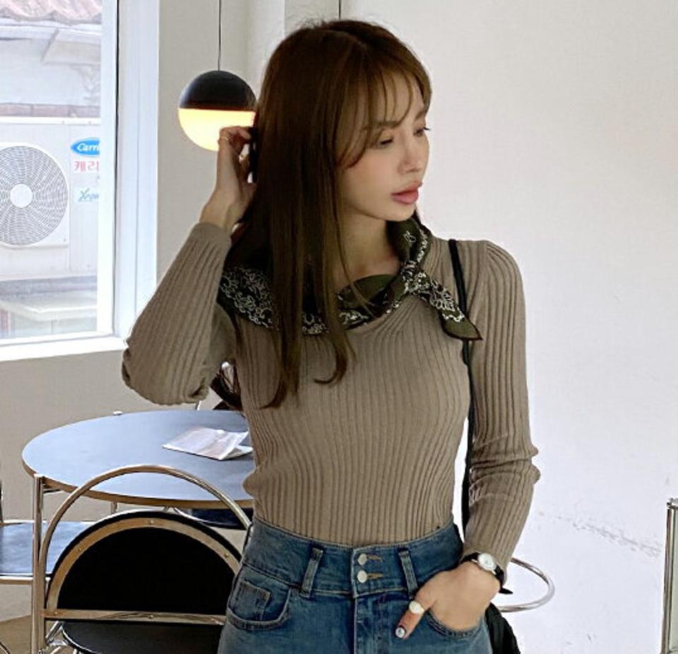 Vネックリブスリムフィットニット・全4色・t70587 レディース 【tops】 トップス ニット 長袖 Vネック リブ スリム フィット ベーシック あたたかい カジュアル デコルテ 秋 冬 韓国ファッション ハイホリHIHOLLI