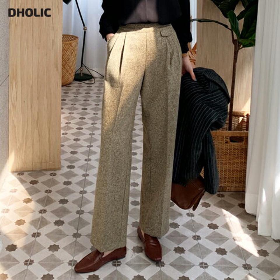 タックフラップスラックス・全2色・t00491 レディース 【pt】 ボトムス ロング ロングパンツ タックフラップ メランジ ワイド スリム カジュアル ストレート 着痩せ 長足 秋 冬 韓国ファッション ハイホリHIHOLLI