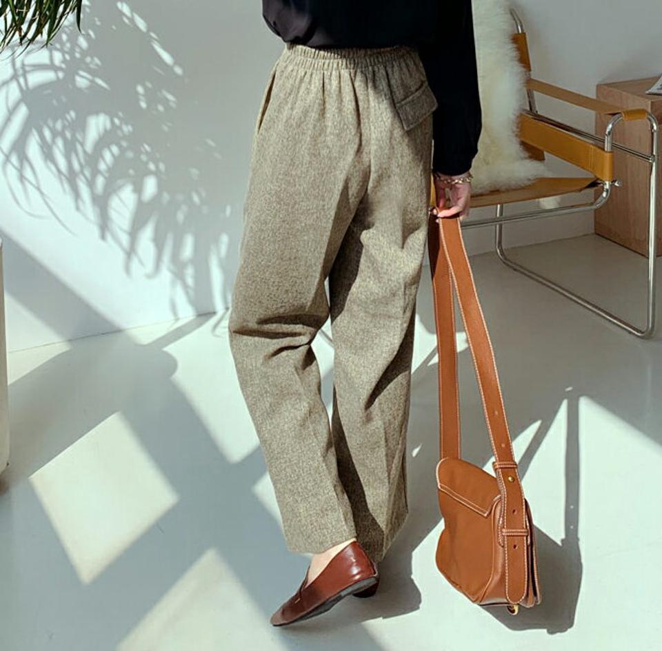 タックフラップスラックス・全2色・t00491 レディース 【pt】 ボトムス ロング ロングパンツ タックフラップ メランジ ワイド スリム カジュアル ストレート 着痩せ 長足 秋 冬 韓国ファッション ハイホリHIHOLLI