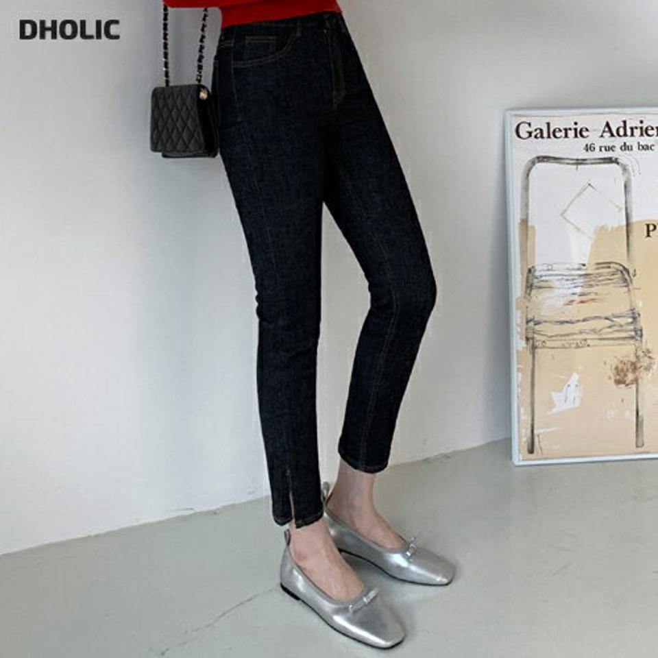 スキニーデニムパンツ・全2色・t00492 レディース 【pt】 ボトムス ロング ロングパンツ デニム スキニー スリム フィット カジュアル ストレート 体型カバー 着痩せ 長足 秋 冬 韓国ファッション ハイホリHIHOLLI