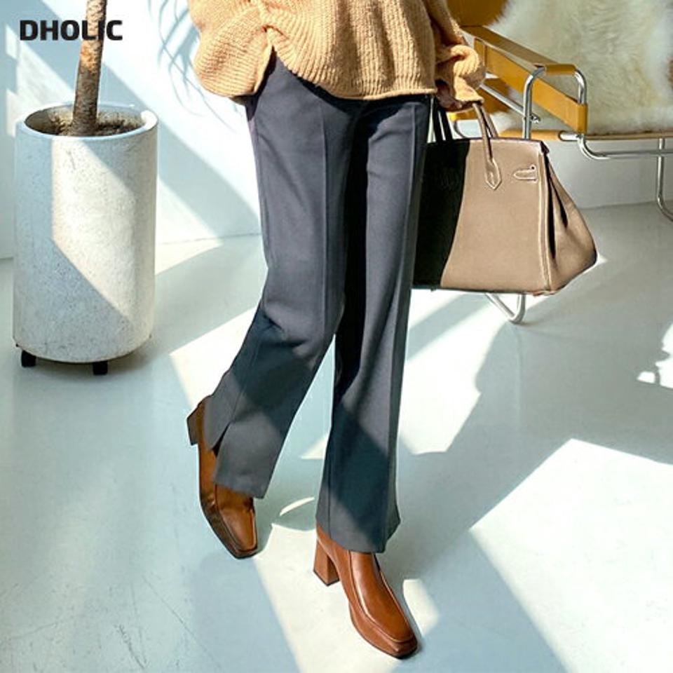 裏起毛サイドスリットフレアスラックスパンツ・全2色・t00493 レディース 【pt】 ボトムス ロング ロングパンツ スラックス 裏起毛 スリム スリット フレア カジュアル ストレート 体型カーバー 着痩せ 長足 秋 冬 韓国ファッション ハイホリHIHOLLI