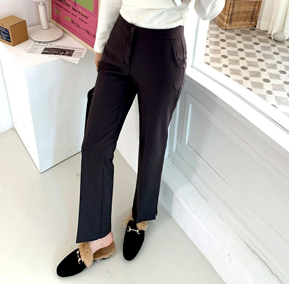 裏起毛サイドスリットフレアスラックスパンツ・全2色・t00493 レディース 【pt】 ボトムス ロング ロングパンツ スラックス 裏起毛 スリム スリット フレア カジュアル ストレート 体型カーバー 着痩せ 長足 秋 冬 韓国ファッション ハイホリHIHOLLI