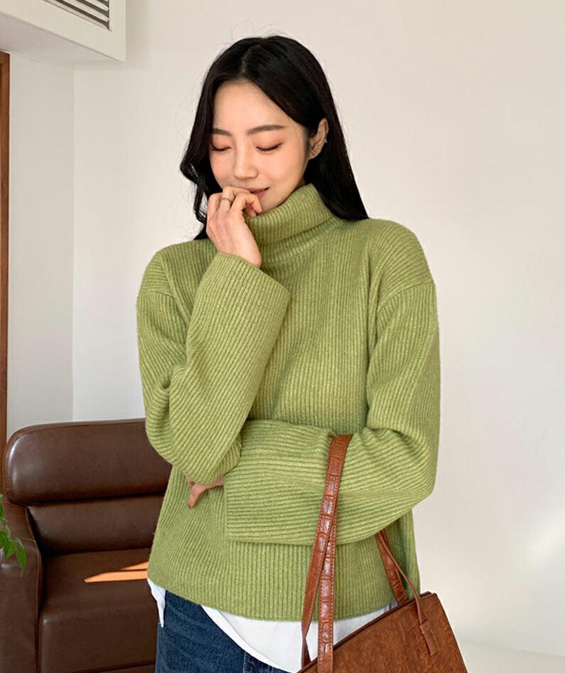 タートルネッククロップドニット・全5色・t58351 レディース 【tops】韓国ファッション トップス ニット 大人 長袖 タートルネック クロップド丈 無地 単色 ベーシック カラーニット シンプル カジュアル 体型カバー フェミニン 上品 デイリー 秋 冬