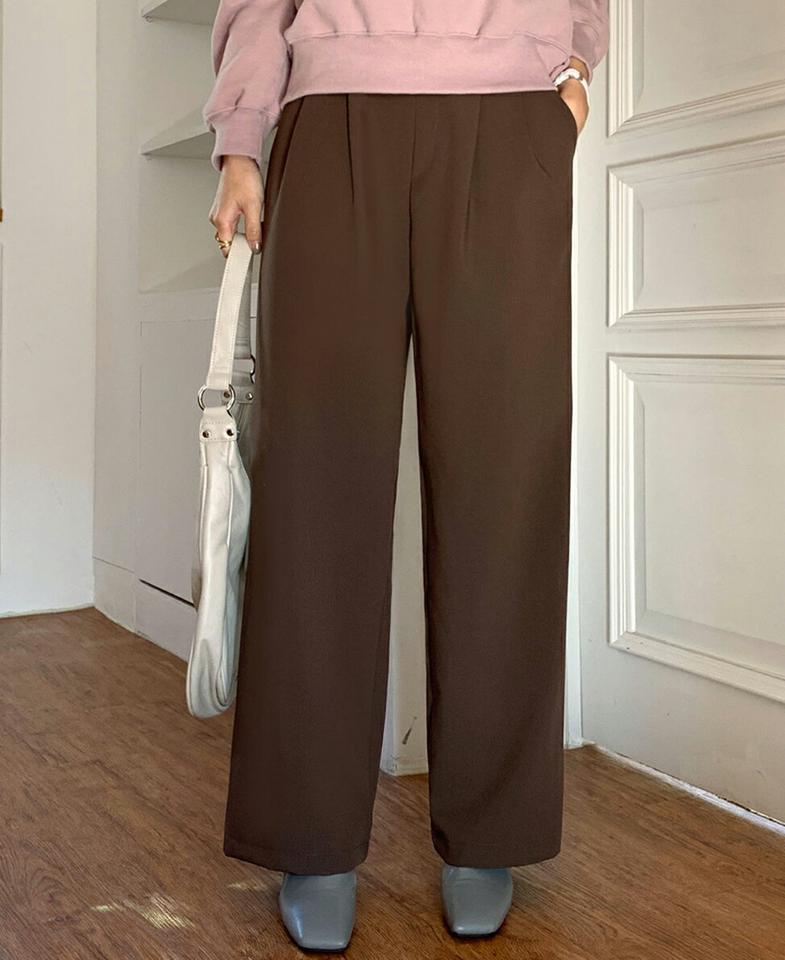 イージーワイドパンツ・全3色・t70768 レディース 【pt】 ボトムス ロング ロングパンツ イージー ワイド ツータック スリム スリット カジュアル ストレート 体型カーバー 着痩せ 長足 秋 冬 韓国ファッション ハイホリHIHOLLI