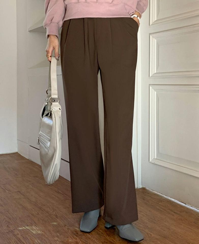 イージーワイドパンツ・全3色・t70768 レディース 【pt】 ボトムス ロング ロングパンツ イージー ワイド ツータック スリム スリット カジュアル ストレート 体型カーバー 着痩せ 長足 秋 冬 韓国ファッション ハイホリHIHOLLI