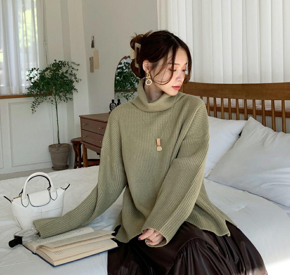 即日配送 タートルネックルーズフィットニット・全6色・t70660 レディース 【tops】 トップス ニット 長袖 タートルネック ルーズ フィット べーシック あたたかい カラーニット カジュアル 体型カバー ゆったり 秋 冬 韓国ファッション ハイホリHIHOLLI