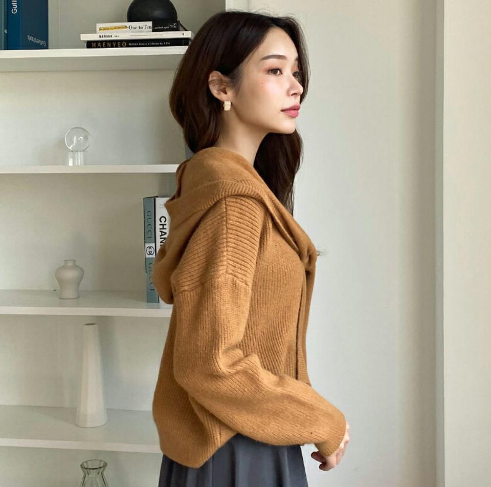 フードショールニット・全4色・b70658 レディース 【tops】 トップス ニット 長袖 フード ショール ショール風 レイヤード風 べーシック あたたかい カジュアル ルーズ ゆったり 秋 冬 韓国ファッション HIHOLLI