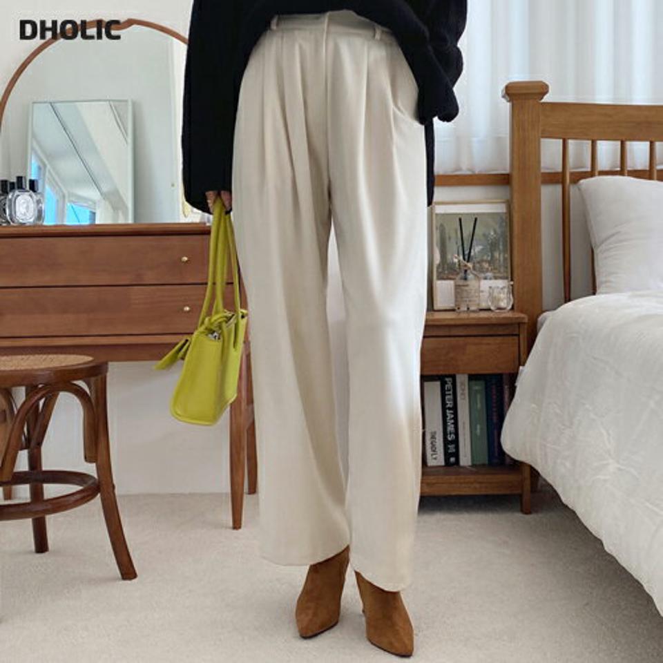 タックワイドスラックスパンツ・全3色・t70675 レディース 【pt】 ボトムス ロング ロングパンツ タック ワイド スラックス ツータック スリム 楽ちん カジュアル ストレート 体型カバー 着痩せ 長足 秋 冬 韓国ファッション ハイホリHIHOLLI