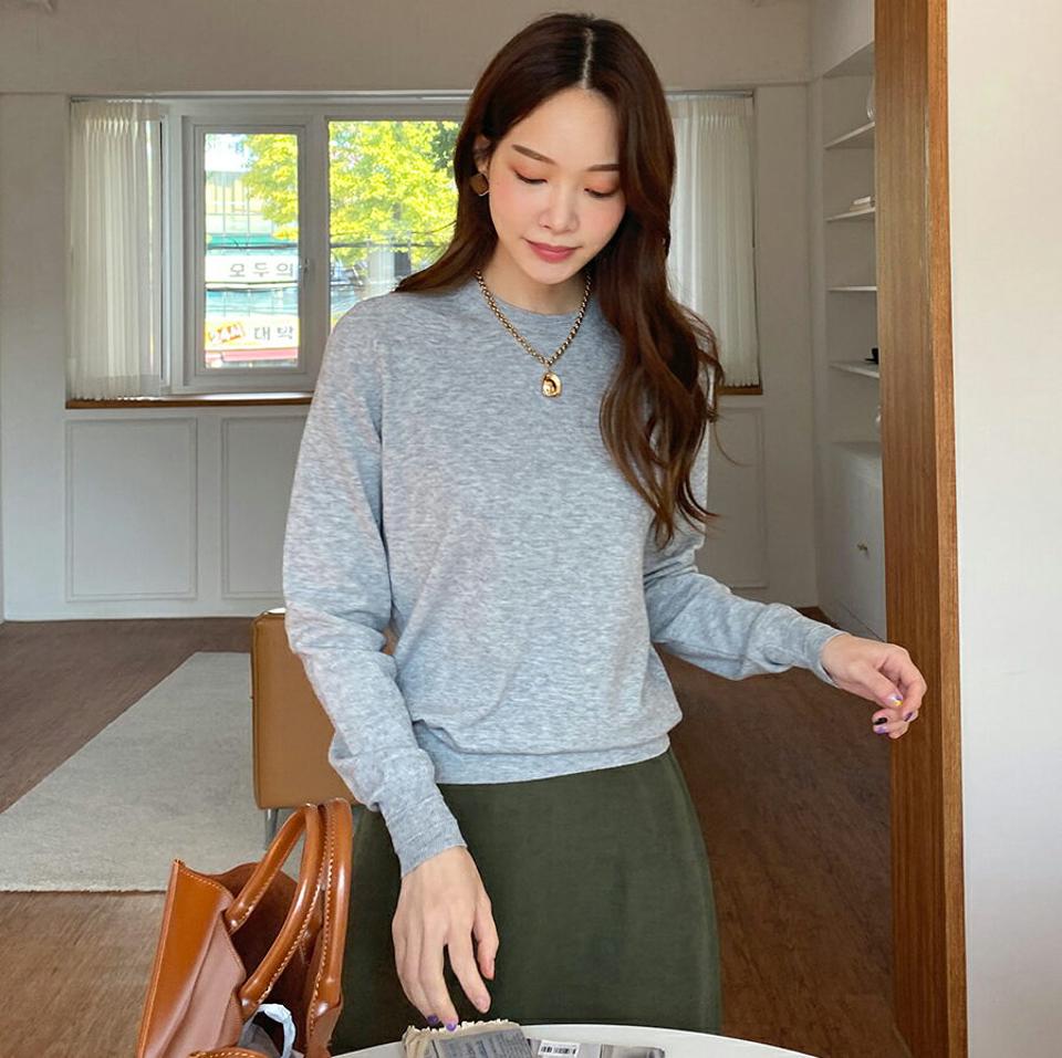 ラウンドネックニット・全5色・t70684 レディース 【tops】 トップス ニット 長袖 ラウンドネック べーシック リブ スリム あたたかい カジュアル 体型カバー 秋 冬 韓国ファッション ハイホリHIHOLLI