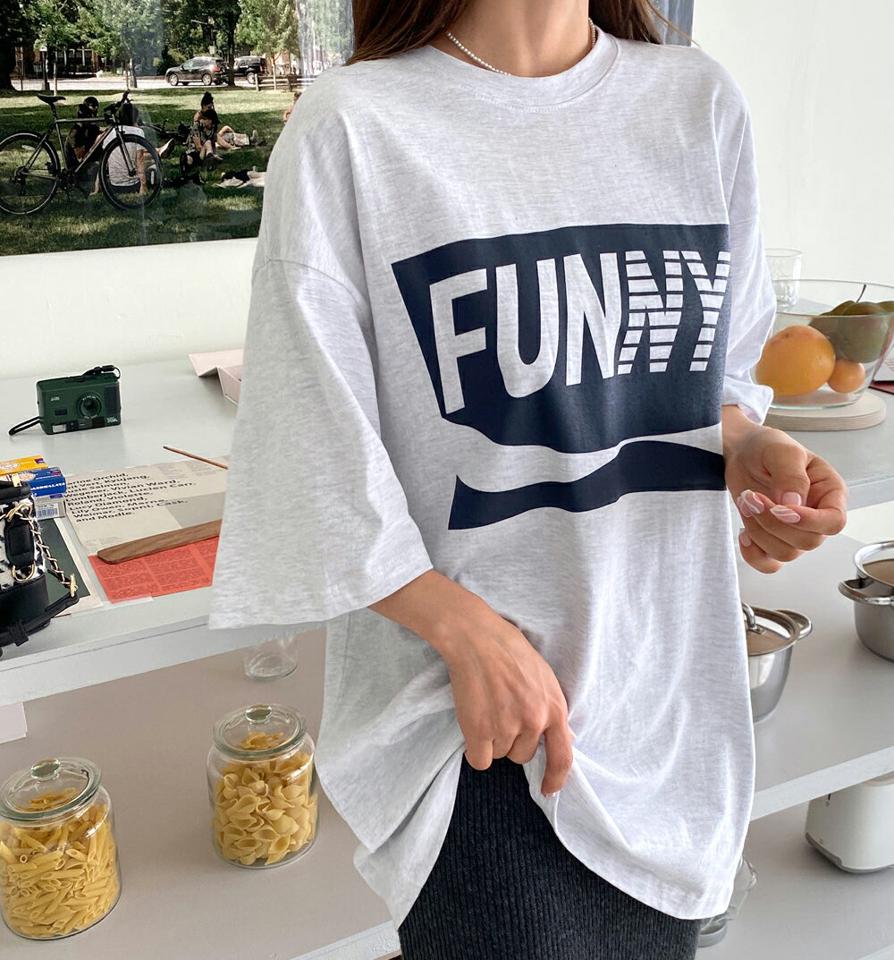 FUNNYオーバーフィット半袖Tシャツ・全3色・t65676 レディース 【tops】韓国ファッション トップス Tシャツ 大人 半袖 ラウンドネック レタリング シンプル オーバーサイズ カジュアル ルーズ 体型カバー 細身 フェミニン デイリー 上品 夏 秋