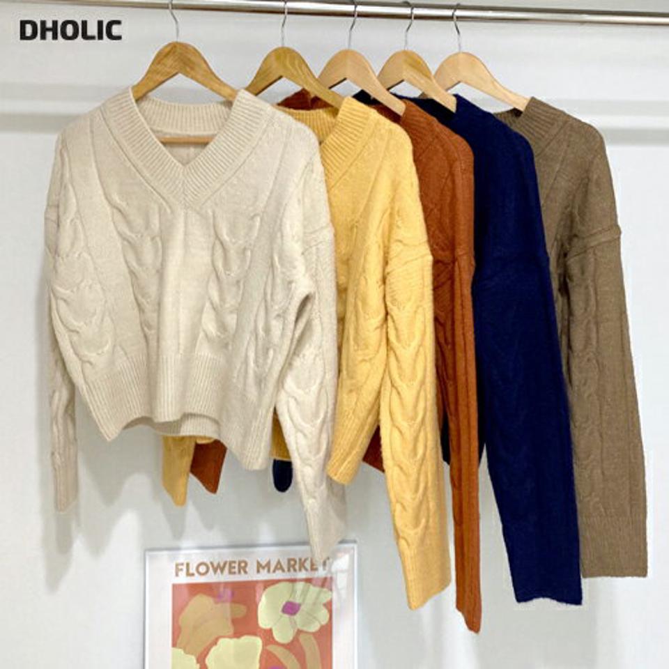 即日配送 ツイストVネックニット・全6色・t62984 レディース 【tops】韓国ファッション トップス ニット 大人 長袖 Vネック ツイスト ケーブル編み ルーズ アクリル シンプル カジュアル 体型カバー カラーニット フェミニン 上品 デイリー 秋 冬