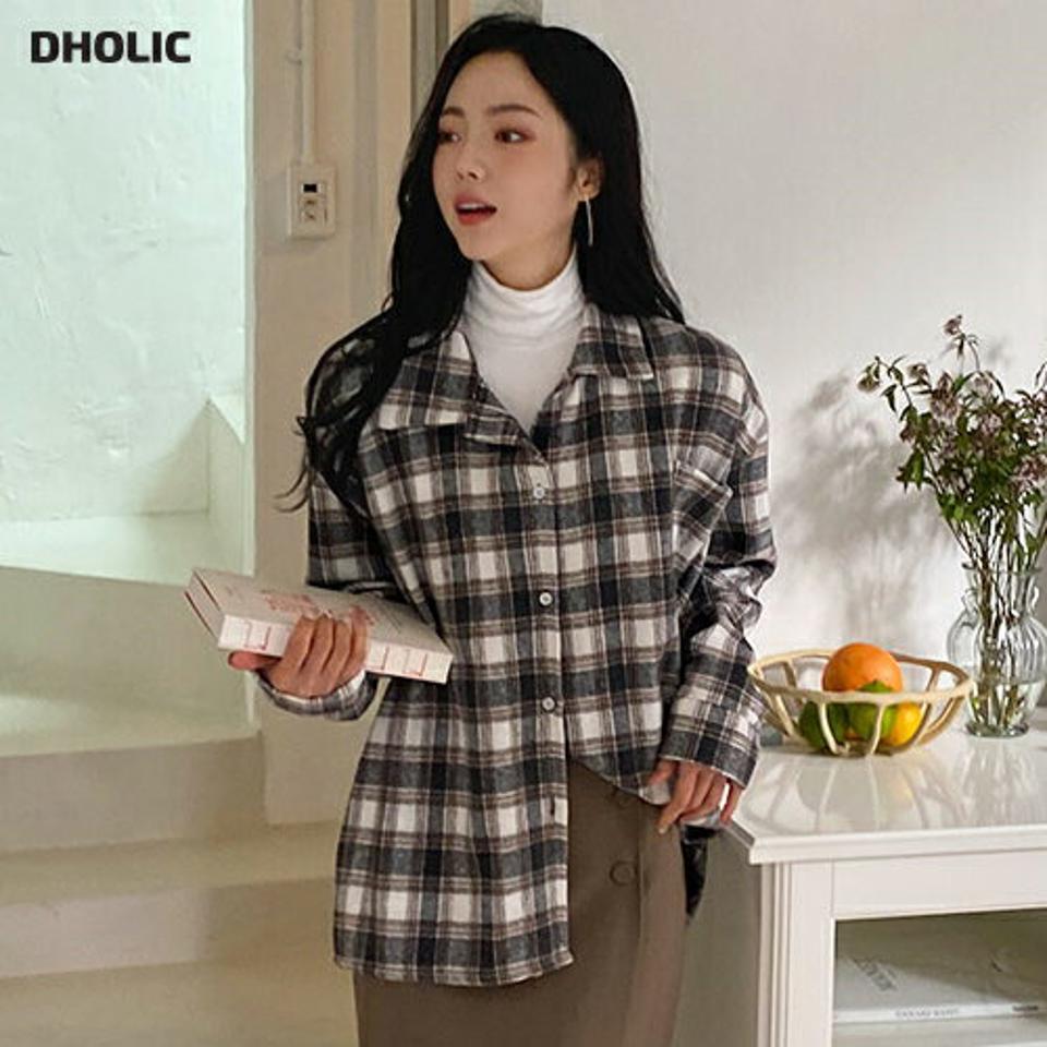 ソフトタッチチェックシャツ・全3色・t63018 レディース 【bl】韓国ファッション トップス シャツ 長袖 カラーネックク チェックシャツ チェック柄 上品 ボタン ポケット シンプル カジュアル ルーズ ガーリー 秋 冬