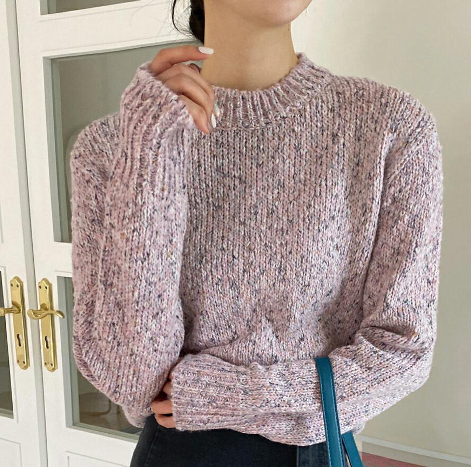 カラーミックスラウンドニット・全4色・b62983 レディース 【tops】韓国ファッション トップス ニット 大人 長袖 ラウンドネック ミックスカラー リブ ベーシック シンプル カジュアル 体型カバー スリム フェミニン 上品 デイリー 秋 冬