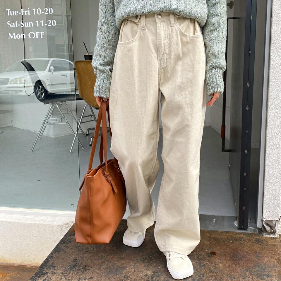 コーデュロイボタンワイドパンツ・全3色・t63016 レディース 【pt】韓国ファッション ボトムス ロング ロングパンツ コーデュロイ ボタン ワイドパンツ ロング丈 ストレート シンプル 体型カバー 足長 美脚 フェミニン 秋 春