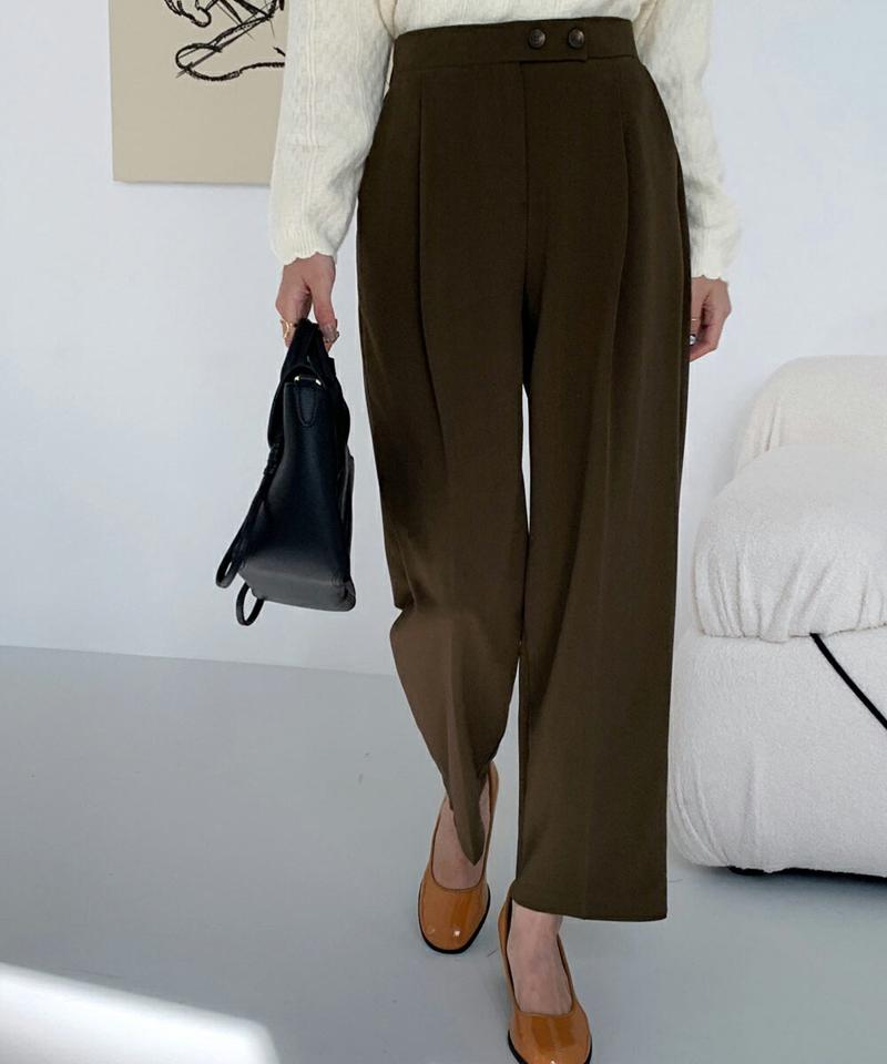 ツーボタンポイントスラックス・全3色・b70643 レディース 【pt】 ボトムス ロング ロングパンツ スラックス ツーボタン ピンタック スリム オフィスカジュアル カジュアル 着痩せ 長足 秋 冬 韓国ファッション ハイホリHIHOLLI