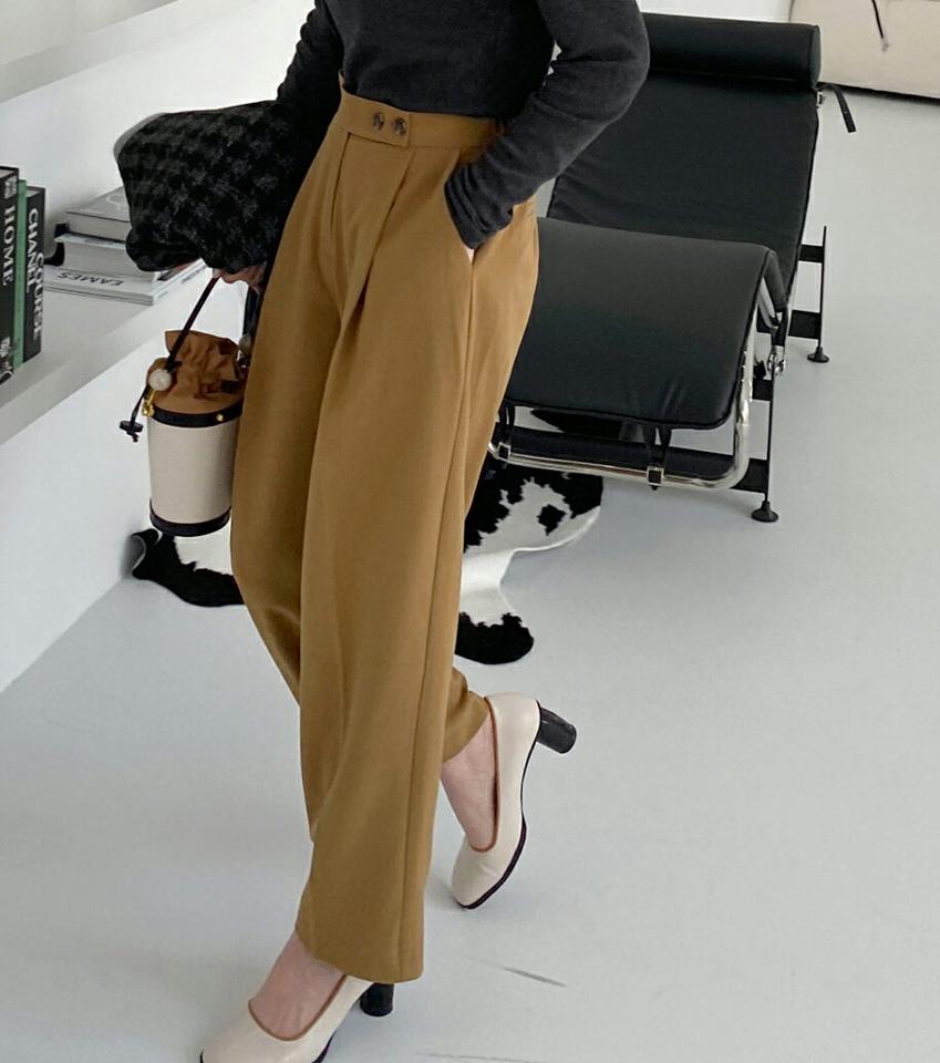 ツーボタンポイントスラックス・全3色・b70643 レディース 【pt】 ボトムス ロング ロングパンツ スラックス ツーボタン ピンタック スリム オフィスカジュアル カジュアル 着痩せ 長足 秋 冬 韓国ファッション ハイホリHIHOLLI