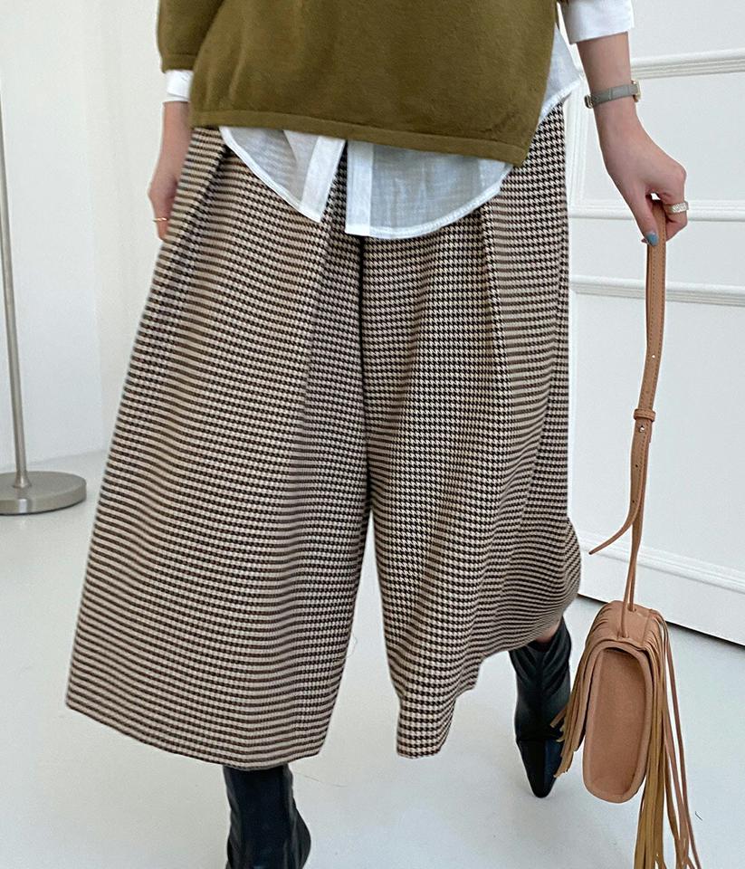 ハウンドチェックワイドパンツ・全2色・b70644 レディース 【pt】 ボトムス ロング ロングパンツ ハウンドトゥース ワイド 楽ちん スリム ルーズ カジュアル ストレート 体型カバー 着痩せ 長足 秋 冬 韓国ファッション ハイホリHIHOLLI