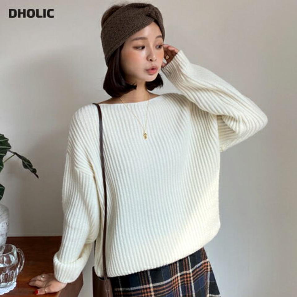 【只今10%OFF】ボートネックルーズニット・全5色・t58349 レディース 【tops】韓国ファッション トップス ニット 大人 長袖 ボートネック ルーズ 無地 単色 ベーシック シンプル カジュアル 体型カバー フェミニン 上品 デイリー 秋 冬【ニットセール】