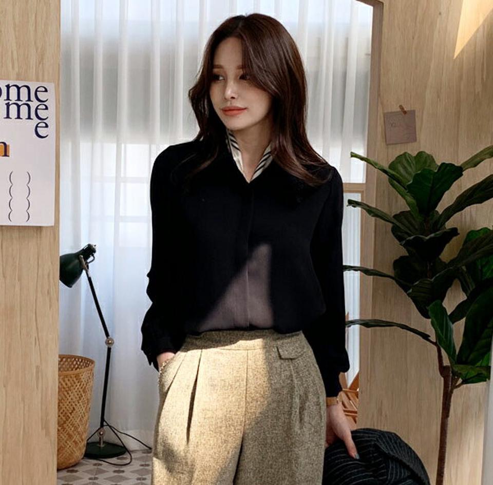 レースカラーブラウス・全2色・t00471 レディース 【bl】 トップス ブラウス 長袖 レースカラー ギャザー 花柄 オフィスカジュアル カジュアル 大人 フェミニン 春 オフィス レース 秋 冬 韓国ファッション ハイホリHIHOLLI