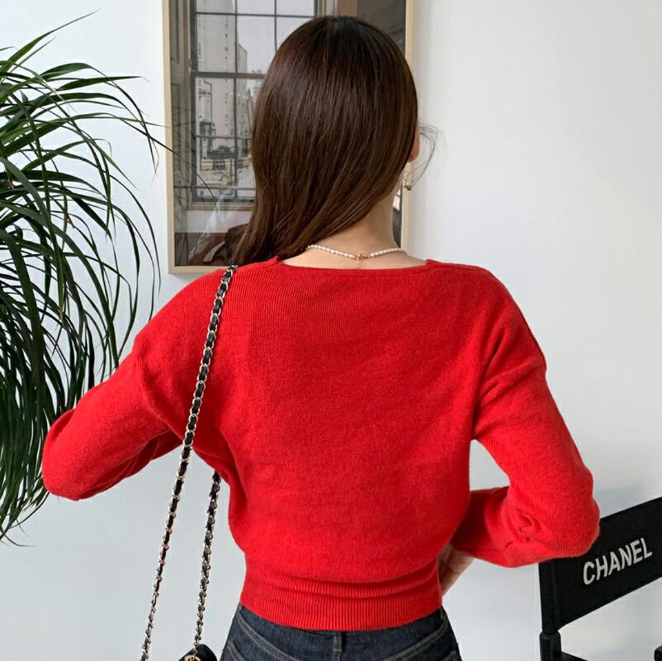 Vラップ風ニット・全5色・t00477 レディース 【tops】 トップス ニット 長袖 Vネック ラップ風 スリム ベーシック あたたかい カジュアル カラーニット 秋 冬 韓国ファッション ハイホリHIHOLLI