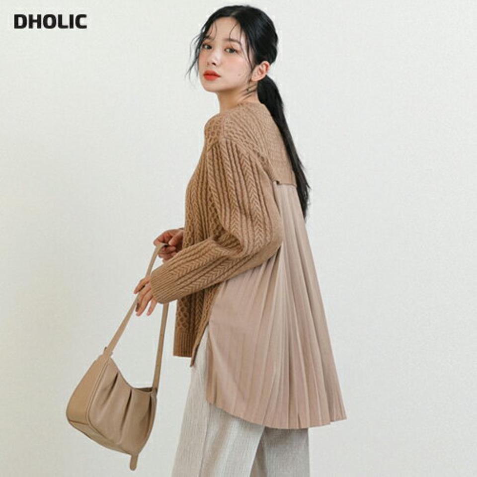 バックプリーツニット・全5色・b65230 レディース 【tops】韓国ファッション トップス ニット 長袖 ラウンドネック プリーツ パターン編み 体型カバー ゆったり 楽ちん フェミニン シンプル デイリー ガーリー 秋 冬 NIJU