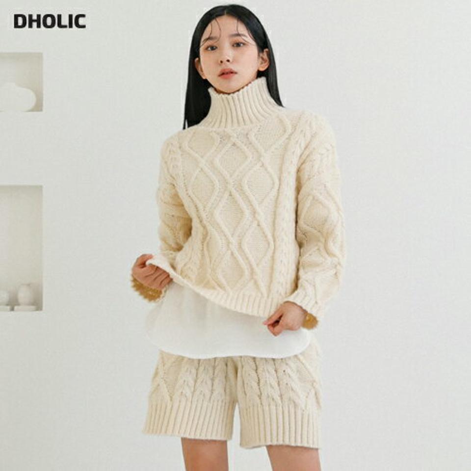 ハイネックケーブルニット&ショートパンツSET・全2色・t65249 レディース 【pt】韓国ファッション ボトムス パンツ トップス ニット セットアップ ショート ショートパンツ ニット生地 長袖 美脚 足長 細身 着痩せ 体型カバー 秋 冬 NIJU