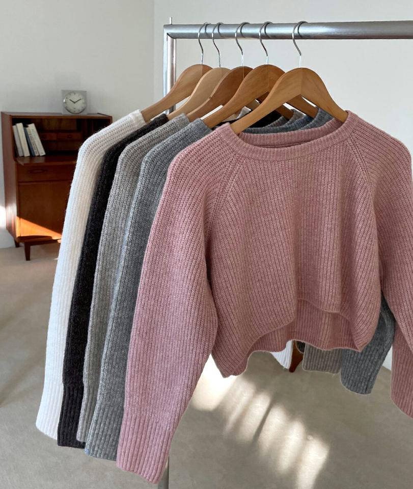ラグランクロップドニット・全5色・t70778 レディース 【tops】 トップス ニット 長袖 ラグラン クロップド ラウンドネック スリム ルーズ カジュアル 体型カバー 春 秋 冬 韓国ファッション ハイホリHIHOLLI