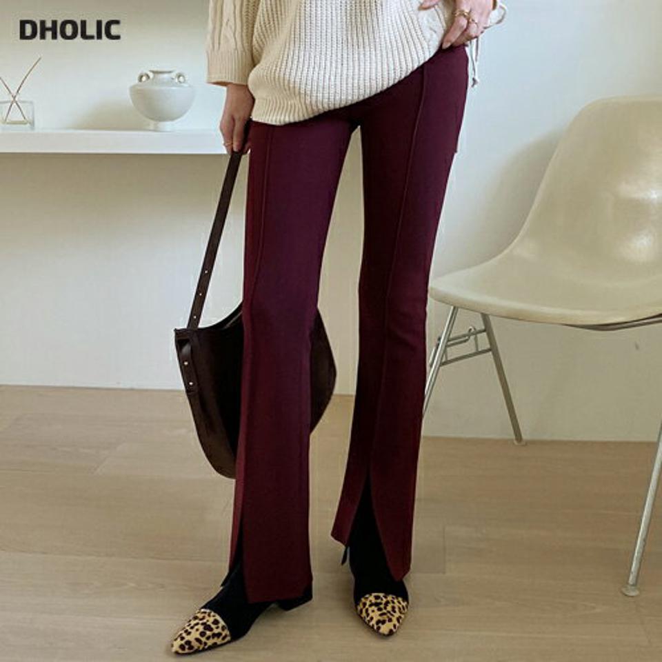 スリットフレアパンツ・全3色・t70799 レディース 【pt】 ボトムス ロング ロングパンツ スリット フレア スリム フィット タイト 美脚 着痩せ 長足 春 秋 冬 韓国ファッション ハイホリHIHOLLI