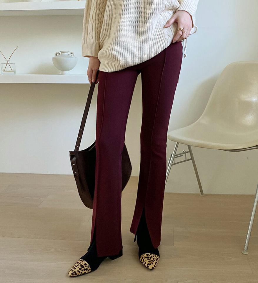 スリットフレアパンツ・全3色・t70799 レディース 【pt】 ボトムス ロング ロングパンツ スリット フレア スリム フィット タイト 美脚 着痩せ 長足 春 秋 冬 韓国ファッション ハイホリHIHOLLI