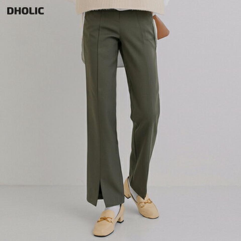 裏起毛フロントスリットスラックス・全2色・t65242 レディース 【pt】韓国ファッション ボトムス パンツ ロング ロングパンツ スラックスパンツ スラックス 裏起毛 スリット ロング丈 無地 足長 細身 着痩せ シンプル 秋 冬 NIJU