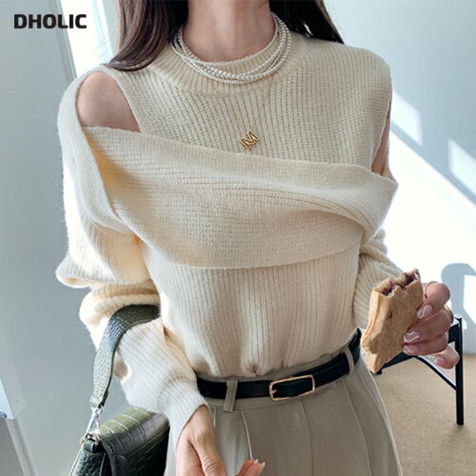 即日配送 ウール混ラウンドスリットニット・全3色・t66111 レディース 【tops】韓国ファッション トップス ニット 大人 長袖 ラウンドネック ウール混 スリット ユニーク 無地 シンプル カジュアル 体型カバー フェミニン 上品 秋 冬【CH】