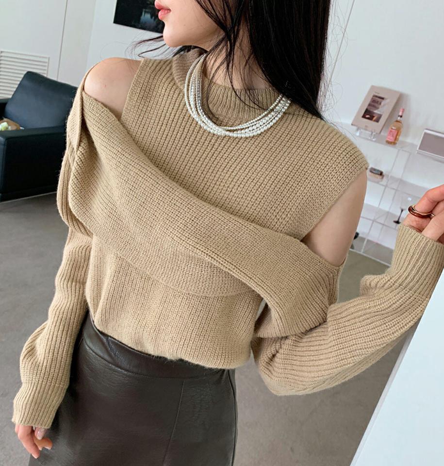 即日配送 ウール混ラウンドスリットニット・全3色・t66111 レディース 【tops】韓国ファッション トップス ニット 大人 長袖 ラウンドネック ウール混 スリット ユニーク 無地 シンプル カジュアル 体型カバー フェミニン 上品 秋 冬【CH】