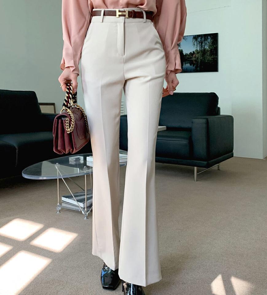 ハイウエストフレアスラックス・全4色・t66124 レディース 【pt】韓国ファッション ボトムス ロング ロングパンツ スラックスパンツ スラックス ハイウエスト フレア 無地 単色 ベーシック ロング丈 シンプル 体型カバー 足長 美脚 フェミニン 秋 冬