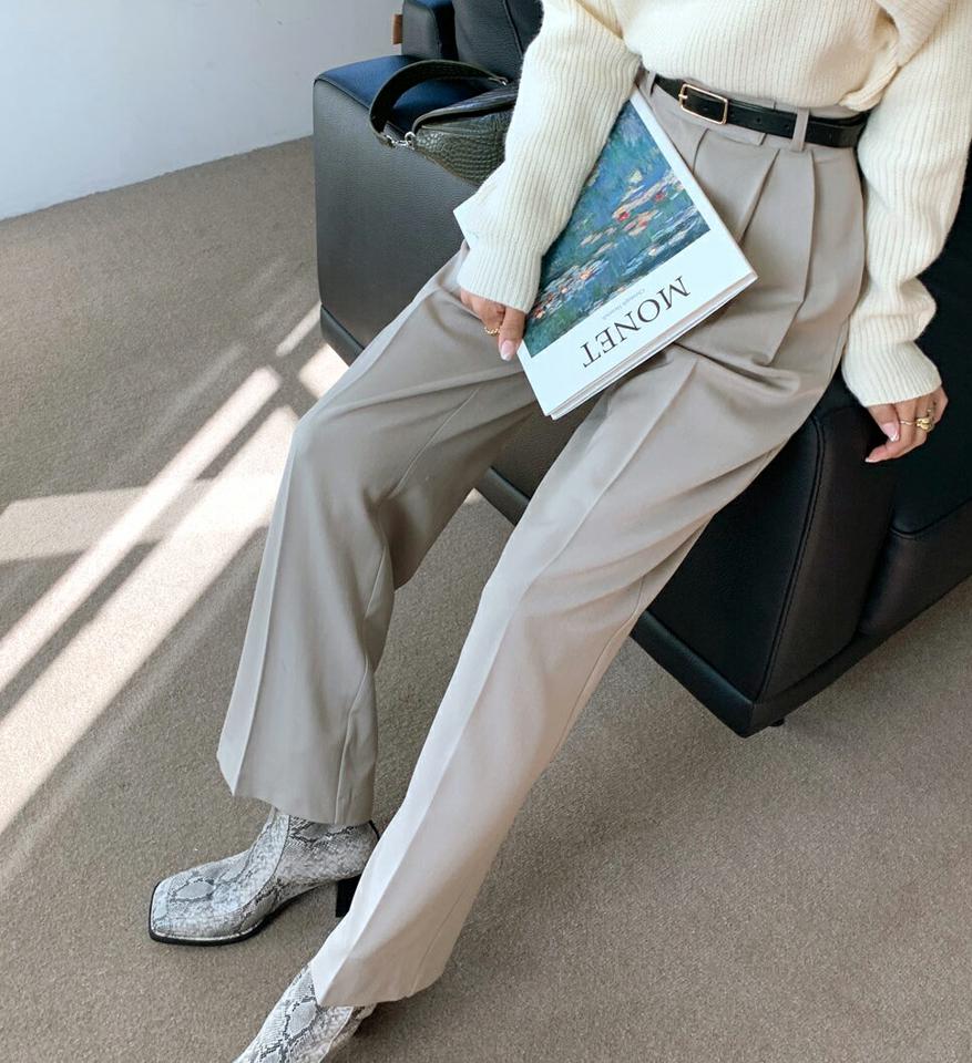 ツータックワイドスラックス・全3色・t66125 レディース 【pt】韓国ファッション ボトムス ロング ロングパンツ スラックスパンツ スラックス ツータック ワイド 無地 単色 ベーシック ロング丈 シンプル 体型カバー 足長 美脚 フェミニン 秋 冬