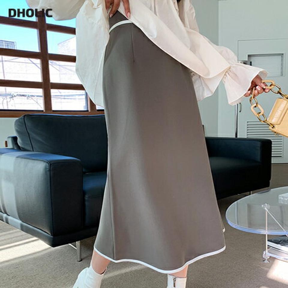 即日配送 配色ラインフレアスカート・全3色・b66127 レディース 【sk】韓国ファッション ボトムス スカート ロング ロングスカート 配色 フレア ハイウエスト ロング丈 大人 フェミニン シンプル 細身 足長 体型カバー ガーリー 秋 冬