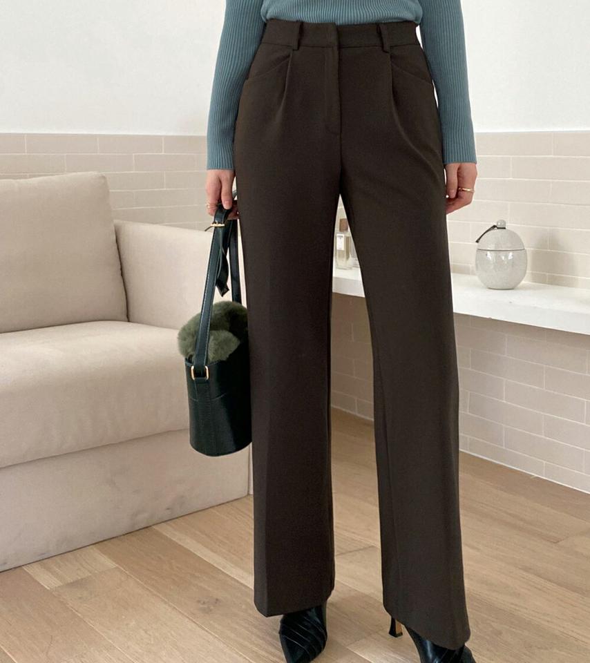 ピンタックワイドスラックス・全2色・t00534 レディース 【pt】スラックス パンツ ズボン ロングパンツ ワイド ピンタック 単色 無地 シンプル ベーシック 大人 オフィスカジュアル きれいめ 秋 冬 韓国ファッション HIHOLLI