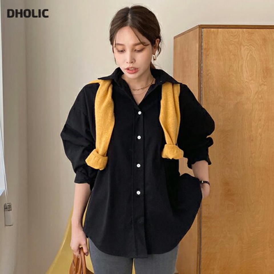 ドロップショルダー長袖シャツ・全6色・t00512 レディース 【bl】トップス シャツ 長袖 ドロップショルダー 単色 無地 シンプル ベーシック 大人 カジュアル ラフ 秋 冬 韓国ファッション ハイホリHIHOLLI