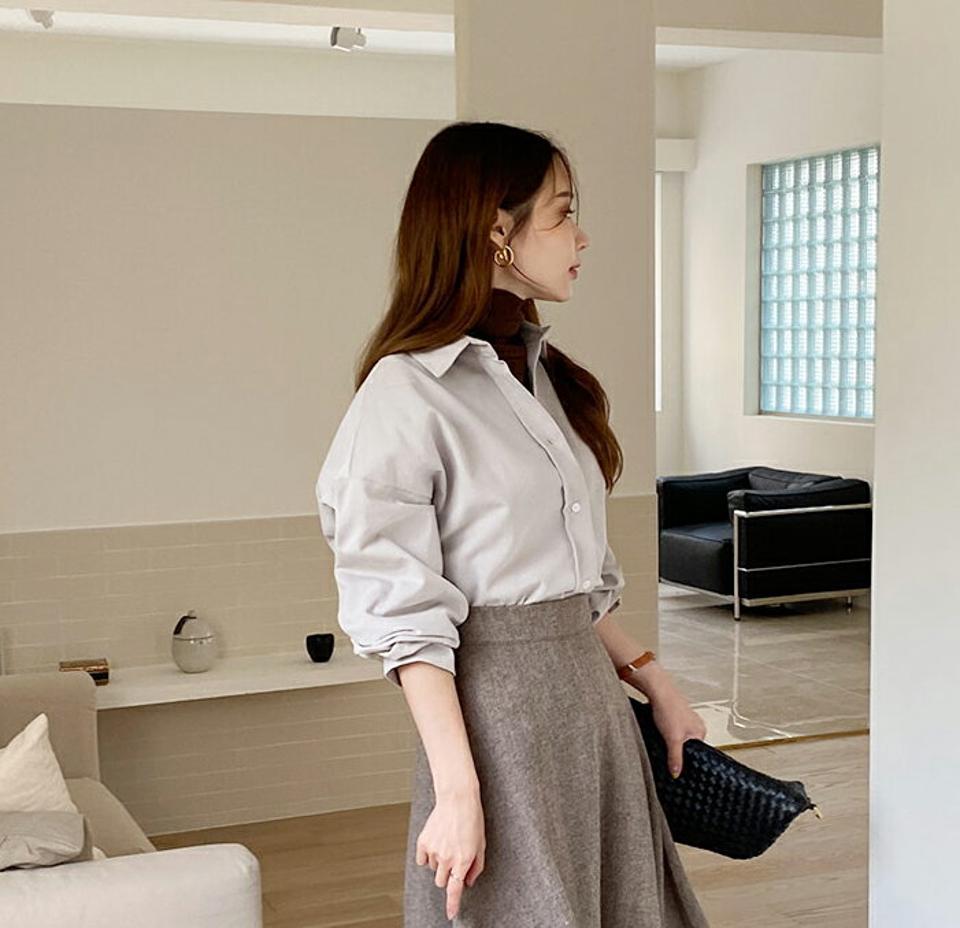 ドロップショルダー長袖シャツ・全6色・t00512 レディース 【bl】トップス シャツ 長袖 ドロップショルダー 単色 無地 シンプル ベーシック 大人 カジュアル ラフ 秋 冬 韓国ファッション ハイホリHIHOLLI