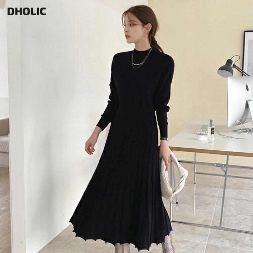 ≪人気商品再入荷≫ストラップ付ハーフネックニットワンピース・全2色・b00522 レディース 【ops】ワンピース ロングワンピース 長袖 ハーフネック ニット 単色 無地 シンプル 上品 ラグラン フレア 秋 冬 韓国ファッション ハイホリHIHOLLI