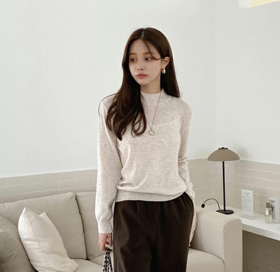 ハーフネックニット・全8色・t00514 レディース 【tops】トップス ニット 長袖 ニットトップス ハーフネック 単色 無地 シンプル ベーシック 大人 カジュアル 秋 冬 韓国ファッション ハイホリHIHOLLI