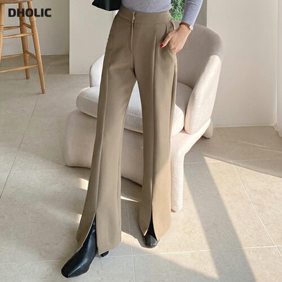 スリットスラックス・全3色・t58394 レディース 【pt】韓国ファッション ボトムス ロング ロングパンツ スラックスパンツ スラックス スリット 無地 単色 ロング丈 シンプル 足長 美脚 フェミニン 秋 冬