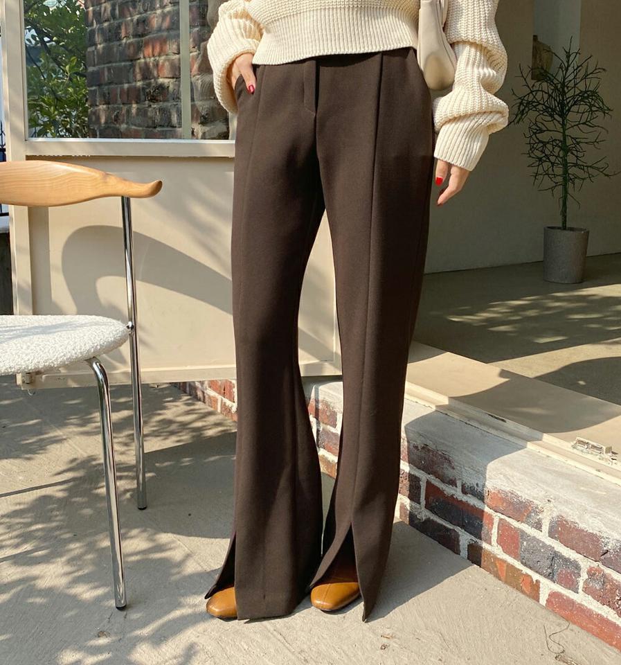 スリットスラックス・全3色・t58394 レディース 【pt】韓国ファッション ボトムス ロング ロングパンツ スラックスパンツ スラックス スリット 無地 単色 ロング丈 シンプル 足長 美脚 フェミニン 秋 冬