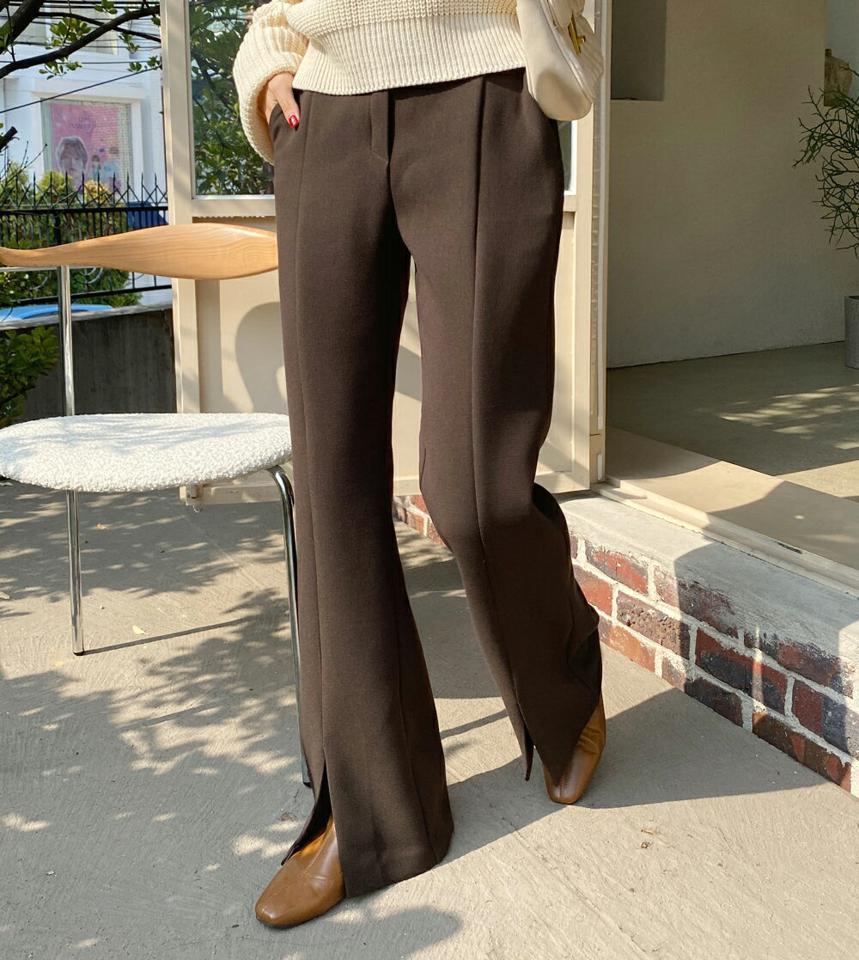 スリットスラックス・全3色・t58394 レディース 【pt】韓国ファッション ボトムス ロング ロングパンツ スラックスパンツ スラックス スリット 無地 単色 ロング丈 シンプル 足長 美脚 フェミニン 秋 冬