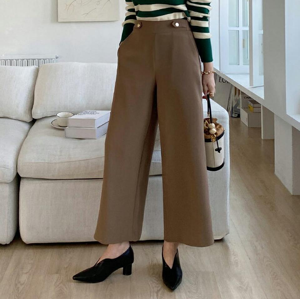 ゴールドボタンワイドパンツ・全3色・b70720 レディース 【pt】パンツ ズボン ロングパンツ ワイドパンツ ゴールドボタン 単色 無地 シンプル 大人 オフィスカジュアル きれいめ 高級感 上品 秋 冬 韓国ファッション ハイホリHIHOLLI